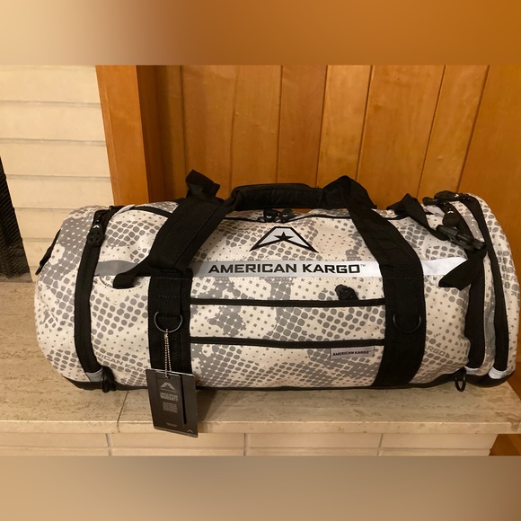 American Kargo White Gray Pattern Duffle Multiple Pockets Heavy Duty Work Travel